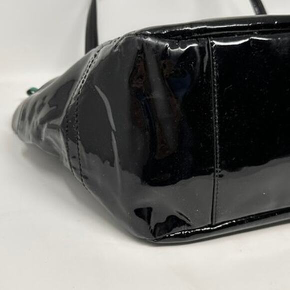 Coach Park Patent Carry Tote F23979 Purse Shoulder Bag Black with Aqua Interior - Picture 12 of 16